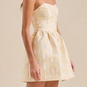 Altar’d State Yellow Bow Print Strapless Mini Dress